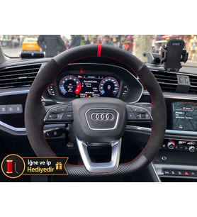 Audi A1 Dikme Direksiyon Kılıfı Alcantara Süet Mat Karbon Kırmızı Yüzük ve Dikiş 2018-2026