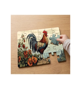 Renkli Köy Horozu Tasarımlı 24 Parça Ahşap Çocuk Puzzle MPK1024