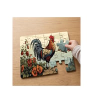 Renkli Köy Horozu Tasarımlı 24 Parça Ahşap Çocuk Puzzle MPK1024