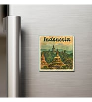 Endonezya Indonesia - Posta Pulu Temalı Ülke - Baskılı Buzdolap Magneti Kare - 9x9 cm