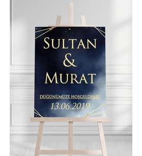 Söz Nişan Düğün İçin 50x70 Karşılama Panosu - Mavi Desenli