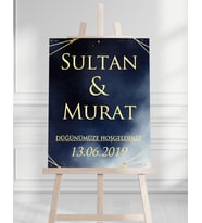 Söz Nişan Düğün İçin 50x70 Karşılama Panosu - Mavi Desenli