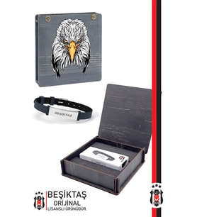 Beşiktaş Orijinal Lisanslı Fashion Ayarlanabilir Bileklik Hediyelik Ahşap Kutulu (Siyah)