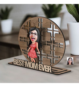 BK Gift Kişiye Özel 3 Katmanlı Anne Karikatürlü Ahşap Biblo-3, Anneye Hediye, Anneler Günü Hediyeleri