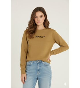 %100 Pamuk Yeni Sezon Kadın O.Yaka Sweatshirt Manifest (Altın)