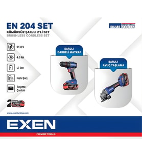 EXEN EN 204 SET - 21V 4Ah Kömürsüz Şarjlı Makina 2'li Set EX018023
