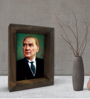 BK Gift Atatürk Tasarımlı Dekoratif Doğal Masif Ahşap Çerçeve 15x20cm-13 (Beyaz)