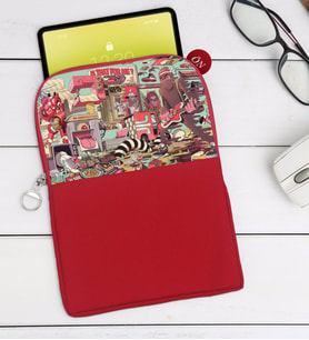 BK Gift Modern Soyut Tasarımlı Taşınabilir Koruyucu Tablet Kılıfı & Organizer Çanta - Kırmızı-7