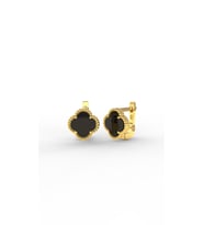 925 Ayar Oniks Taşlı Gold Van Cleef Yonca Gümüş Küpe