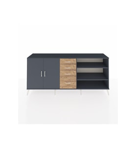 Hyperion Konsol 3 Raflı 4 Çekmeceli 2 Kapaklı 220x44x99 Antrasit-Antrasit/Çam