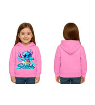 Unisex Stitch Baskılı Çocuk Swaetshirt  Baskılı Kapüşonlu 3 İplik Şardonlu (Pembe)