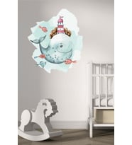 Balina Karikatür Deniz Duvar Sticker Çocuk Odası DekorasyonM1 (Karışık)