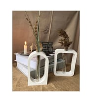 Modern Geometrik Cam Tüplü Vazo Set 2'li 12-16cm Taş Tozu