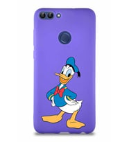 Huawei P Smart Soft Premier Kapak Donald Duck-C Tasarımlı Silikon Kılıf - Mor (Şeffaf)