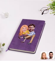 BK Gift Kişiye Özel Sevgililer Karikatürlü Mor Termo Deri Defter Model 102