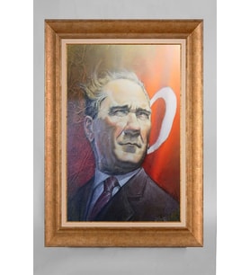Altın Varaklı Paspartulu Çerçeveli Atatürk Tablo sd531