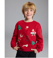 LCW Kids Kırmızı Yılbaşı Temalı Erkek Çocuk Kalın Sweatshirt