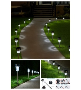 Beyaz Led Işıklı Solar Güneş Enerjili 6 ADET Metal Gövdeli Saplamalı Bahçe Lambası 30 cm Beyaz Led