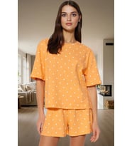 Puantiyeli Kalpli Pamuklu Pijama Takımı Rahatlık ve Şıklık Bir Arada Dayanıklı Malzeme (Turuncu)