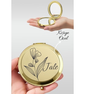Kişiye Özel İsim Baskılı Premium Gold Cep Aynası Makyaj Aynası - Vadi Zambağı