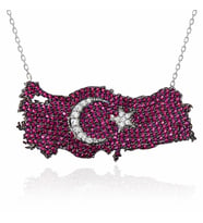 Gümüş Ay Yıldız Türkiye Haritası Kadın Kolye