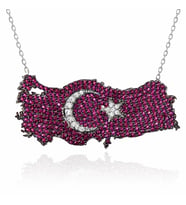 Gümüş Ay Yıldız Türkiye Haritası Kadın Kolye