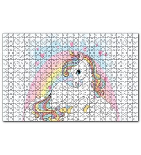 Cakapuzzle Unicorn Bulutlar ve Kalpler Puzzle Yapboz MDF (Ahşap) (120 Parça)