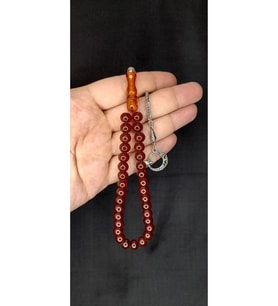 SEVGİLİYE ÖZEL HEDİYE ÇUBUK KEHRİBAR TESBİH KAHVERENGİ RENK KÜRE KESİM H-1393. (Çok Renkli)