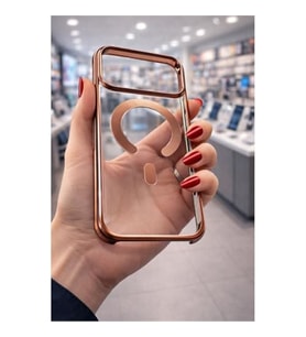Coverzone iPhone 17 Pro Max ile Uyumlu CrystalEdge MagSafe ile uyumlu ?effaf Logo G�steren Renkli Kenarl? Darbeye Dayan?kl? Premium K?l?f Rose