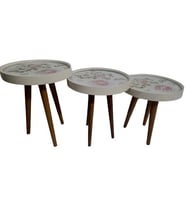 Zigon 19626 Çember GONCA GÜL Model Kayın Retro Ceviz 3 Ayak Üstü Cam El Yapım (Krem - Yeşil)