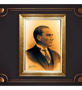 Altın Varaklı Çerçeveli Paspartulu Atatürk Tablo z5120 (Gold)