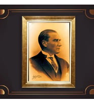 Altın Varaklı Çerçeveli Paspartulu Atatürk Tablo z5120 (Gold)