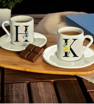 Kişiye Özel Baş Harf Tasarımlı 2 Adet Çift Kahve Fincanı
