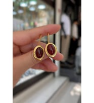 Gümüş akik taşlı sallantılı küpe is989e6 (Sarı)