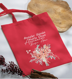 BK Gift Kişiye Özel İsimli Anneler Günü Tasarımlı Kırmızı Kumaş Bez Çanta, Baskılı Omuz Çantası, Alışveriş Çantası, Anneler Günü Hediyesi, Anneye Hediye-9