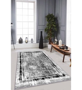 Gri Çerçeveli Kaymaz Tabanlı Makinede Yıkanabilir Halı RV103 - 100 x 160 cm