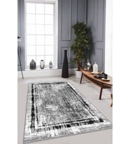 Gri Çerçeveli Kaymaz Tabanlı Makinede Yıkanabilir Halı RV103 - 100 x 160 cm