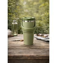700 Ml Taşıma Kulplu Çelik Termos Mug Vakumlu Isı Yalıtımlı Sızdırmaz Dayanıklı Bardak (Orman Yeşili)