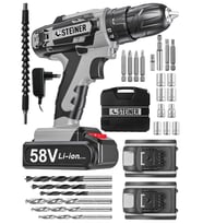 Steiner Alman V-tech 58 V 5 Ah Çelik Motor Çelik Şanzuman Darbeli Şarjlı Çift Akülü Vidalama Matkap