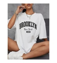 Baskılı Oversize Bisiklet Yaka T-shirt - Beyaz