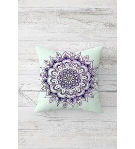 Etnik Lila Mandala Desen Çift Tarafı Baskılı Gizli Fermuarlı Kırlent Koltuk Yastık Kılıfı (Beyaz - Lacivert)