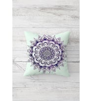 Etnik Lila Mandala Desen Çift Tarafı Baskılı Gizli Fermuarlı Kırlent Koltuk Yastık Kılıfı (Beyaz - Lacivert)