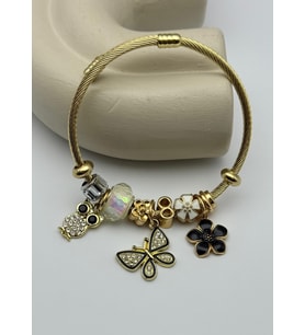 Çelik Gold Kelebek Baykuş Çiçek Taşlı Pandora Bileklik - 26blk28