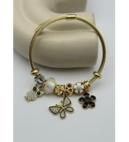 Çelik Gold Kelebek Baykuş Çiçek Taşlı Pandora Bileklik - 26blk28