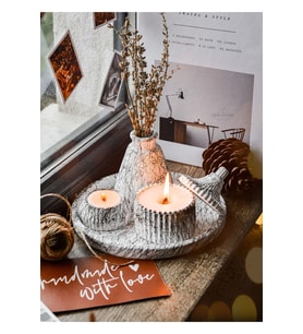 5 Parça Mermer Desen Dekoratif Beton Vazo Ve Vanilya Kokulu Soya Wax Mumluk Takımı