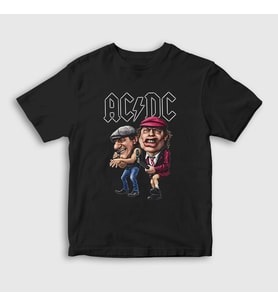 Presmono Unisex Çocuk Siyah Brian and Angus AC/DC T-Shirt 6060tt