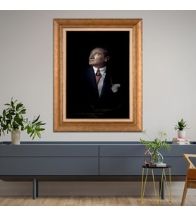 Altın Paspartulu Atatürk  Çerçeveli Tablo C301 (Gold)