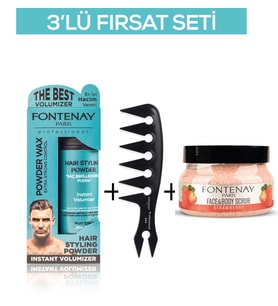 Fontenay Pudra Toz Wax Mavi 20gr + Şekil Tarağı 044 + Face And Body Scrub Çilekli 350ml 3'Lü Set