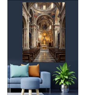 Tarihi Katedral İç Mekan Ve Sütunlar Dekoratif Kanvas - Mdf Ahşap Tablo