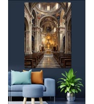 Tarihi Katedral İç Mekan Ve Sütunlar Dekoratif Kanvas - Mdf Ahşap Tablo